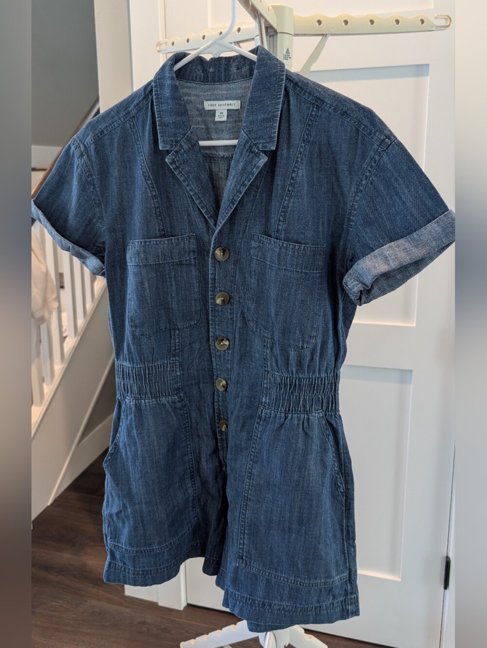 Women's Short-Sleeve Soft Denim Romper